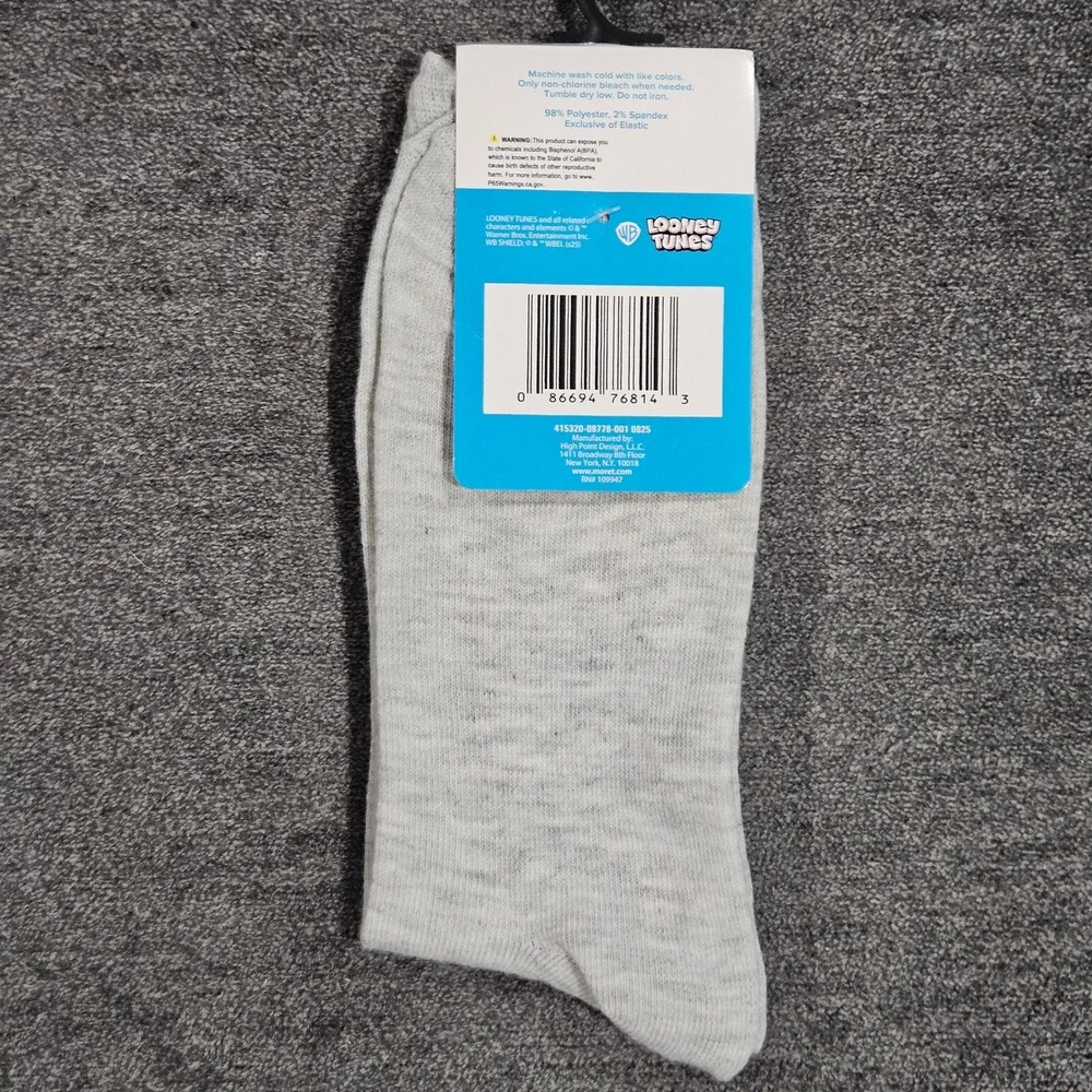 Looney Tunes Sylvester the Cat Take It Easy Gray Crew Socks Shoe‎ Size 6.5-12